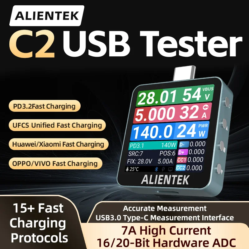 ALIENTEK USB Tester C2 Digital Voltmeter PD3.2 Fast Charge Detection Trigger