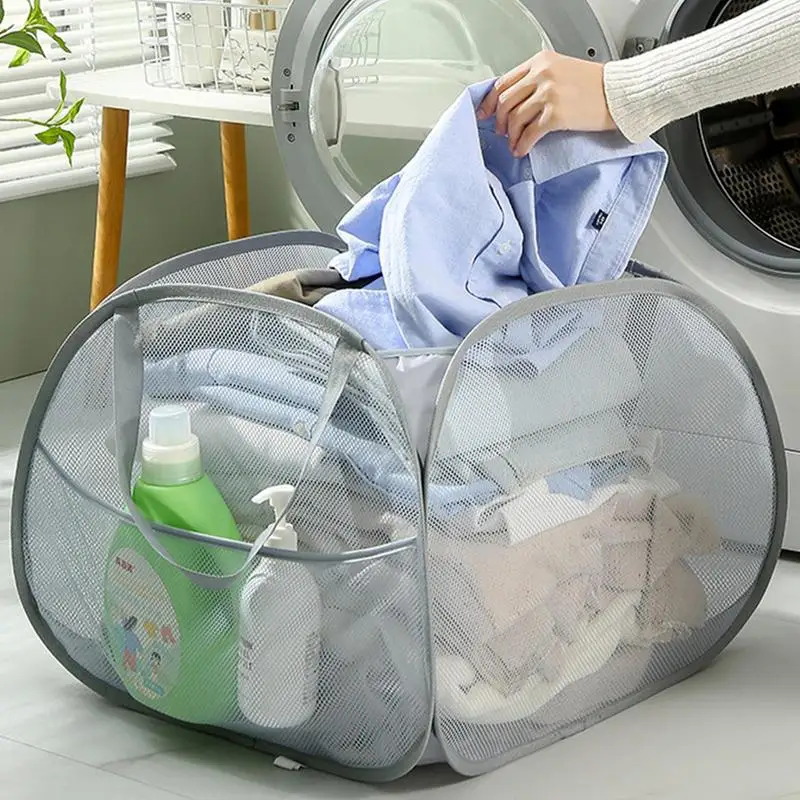 

Folding Laundry Basket with Handle Clothes Toy Storage Basket Hollow Mesh Breathable Household Laundry Hamper Sundries Organizer