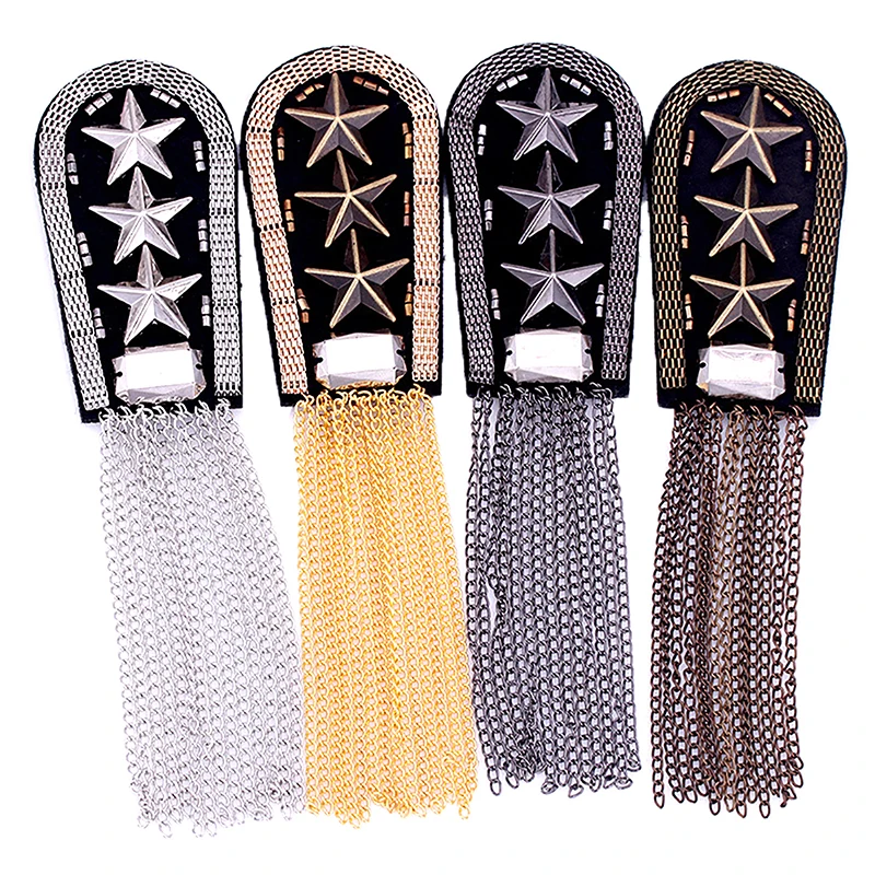 Five-pointed Star Tassel Epaulet Rhinestone Shoulder Board Costume Shoulder Badge Decor For Man Women