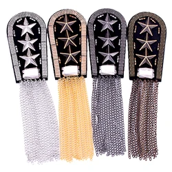 Five-pointed Star Tassel Epaulet Rhinestone Shoulder Board Costume Shoulder Badge Decor For Man Women