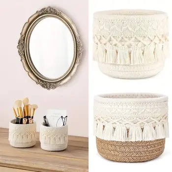 Tassel Cotton Rope Desktop Storage Basket 1