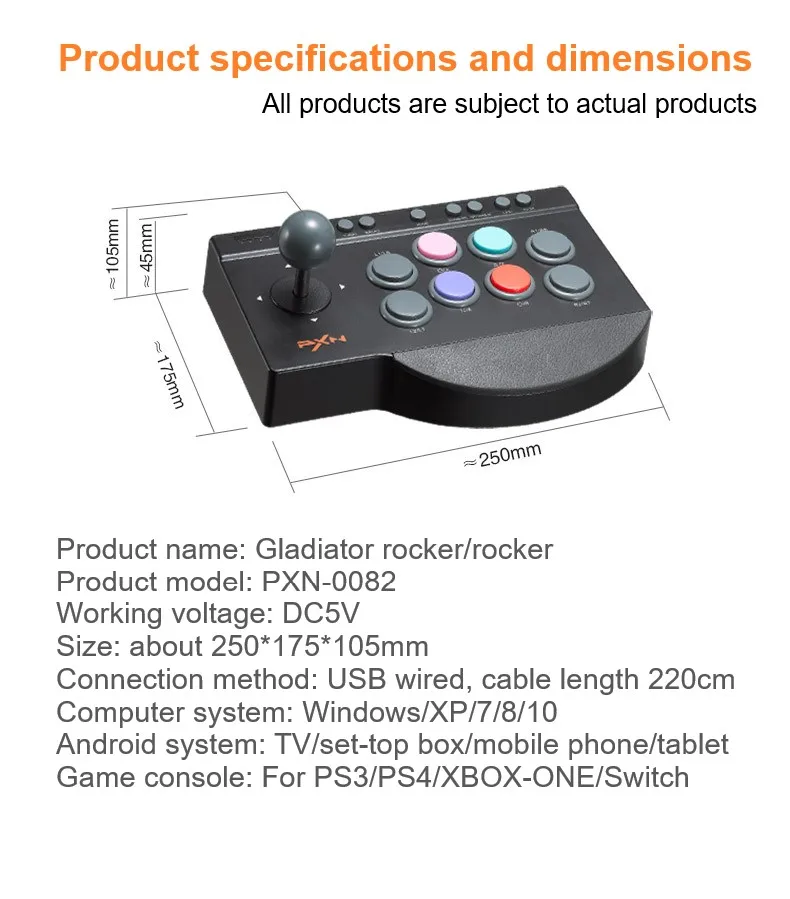 Street Fighter Joystick Controller For PC PS4/PS3/Xbox One/Switch/Android TV Arcade Fighting Game Fight Stick PXN 0082 USB Arcade Joystick Game Joystick Gaming Controller