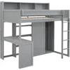 Twin Loft Bed with Desk  Wardrobe Solid Wood Loft Bed with Desk Storage High Loft Bed Frame with Bookcase Headboard and Ladder 6