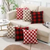 Black Faux Fur Wool Throw Pillow Cover Checked Cushion Cover for Sofa Couch Living Room Polyester Lumbar Pillow Home Decoration 6