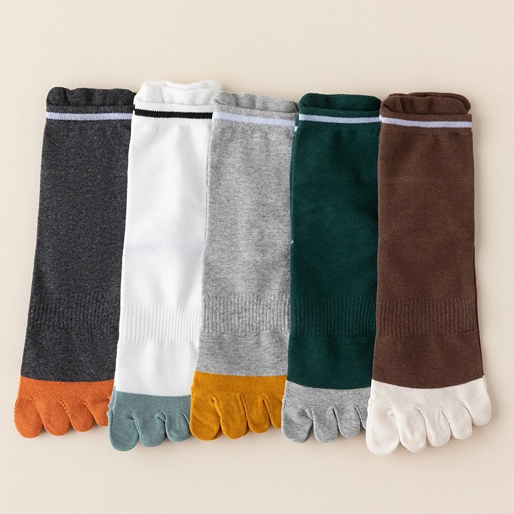 5 Paare/los Sportsocken für Männer Fünf-Finger-Zehensocken Mittelrohr Dünne Sommer-Baumwollsocken mit separaten Fingern Hohe Qualität – Detail 1