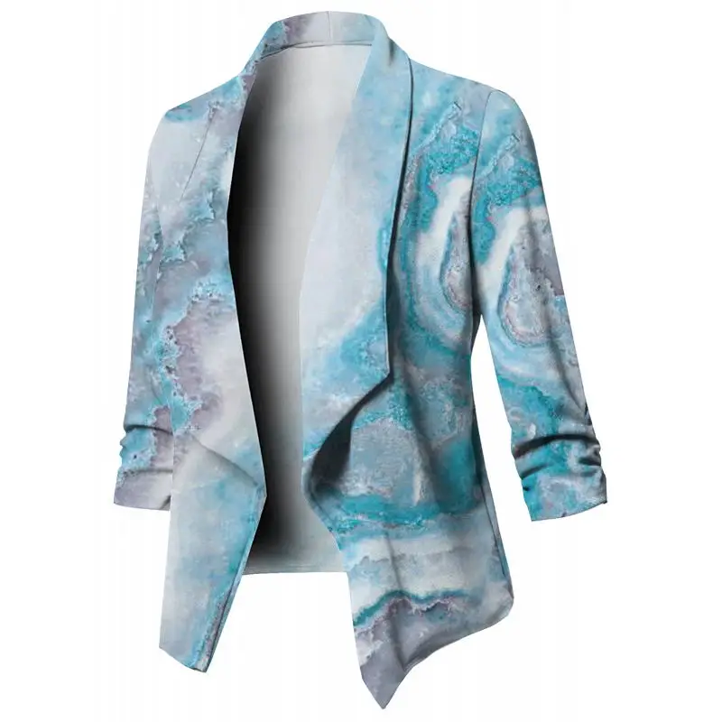 Fashion Cardigan For Women 2023 Casual Print Long Sleeve Open Front Notched Collar Suit Office Ladies Jacket Daily Work Coat