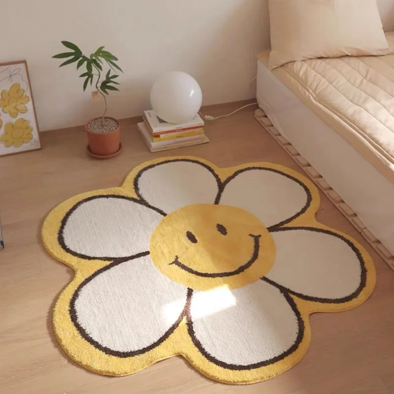 Flower Cream Style Decorative Carpets, Living Room, Bedroom, Bedside, Soft, Home, Cloakroom, Lounge, Non-Slip Rugs, Light, Luxur