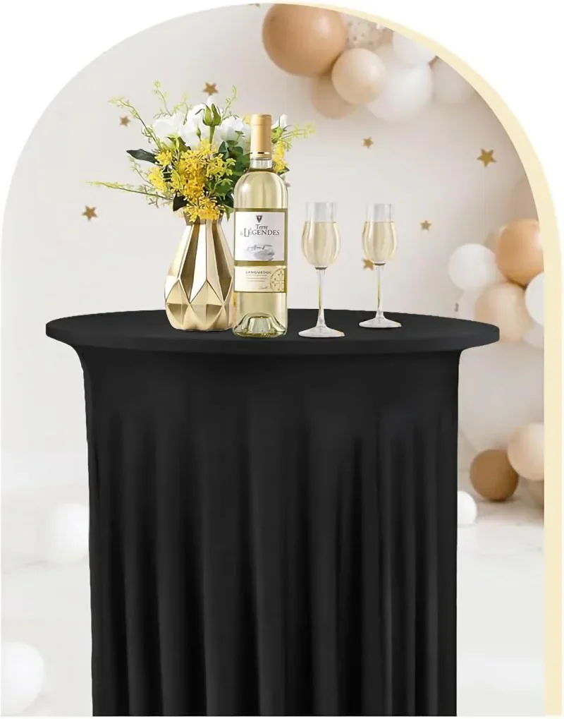 1Pcs Round Spandex Cocktail Tablecloths with Skirt Table Cover Stretch Tablecloth Skirt For Table Bar Wedding Party Banquet