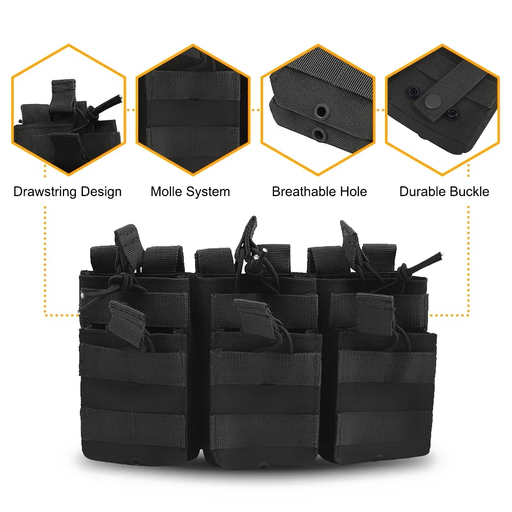Triple Magazine Pouch Double-Layer Mag Pouches 6 Rounds Mag Bag Open-Top Molle Pouch Universal Cartridge Holder for M4 M14 M16 2
