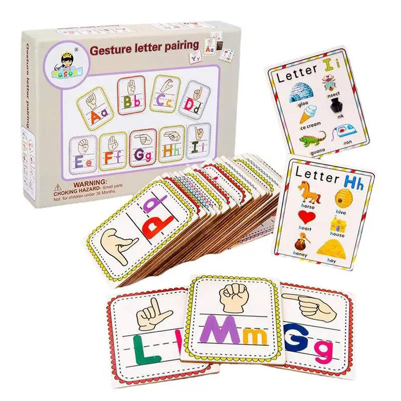 

ABC Flash Cards ABC Cards Colorful Double-Sided Alphabet Flashcards With Gesture Wooden 26PCS Alphabet Cards Holiday Gift For