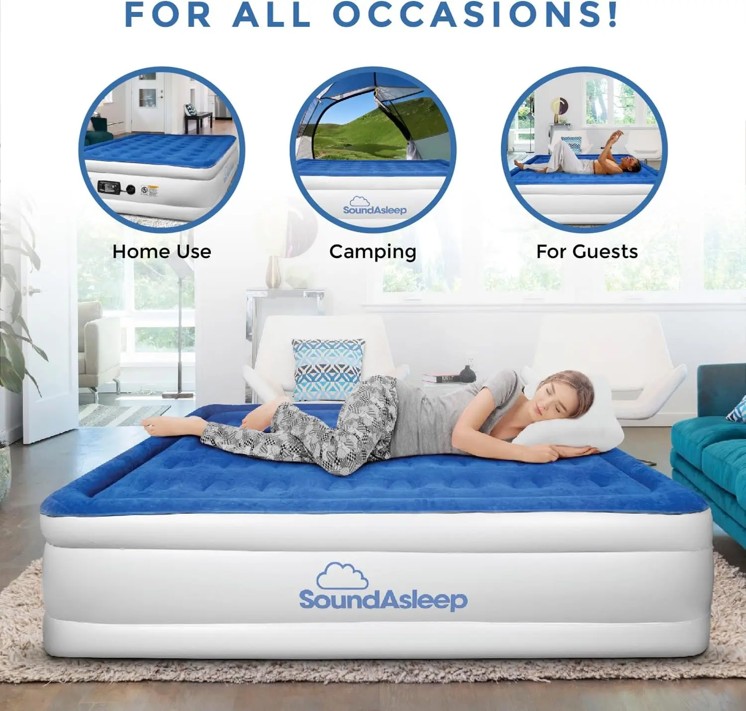 2025-hotDream Series Luxury Air Mattress,ComfortCoil Technology,Built-in High Capacity Pump for Home,Camping- Double Height (Que