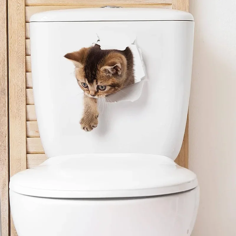 Cute Real Cat Dog Photo Visual 3D Toilet Lid Sticker Waterproof PVC Animal Decoration for Toilet Cover Restroom Bathroom Decor vinyl stickers toilet stickers toilet wall stickers toilet seat stickers