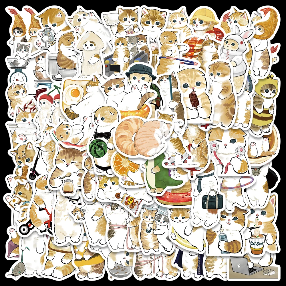 60pcs Cute Cartoon Ginger Cats Stickers For Laptop Phone Guitar Notebook Waterproof Graffiti Skateboard Car Decals Kids Toy 50pcs funny cartoon cats and plants graffiti sticker bike travel luggage guitar laptop waterproof cool sticker