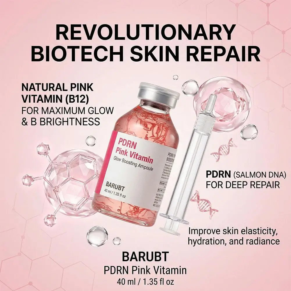 PDRN Pink Vitamin Glow Boosting Ampoule 40ml Salmon DNA Serum For Skin Regeneration Hydrating Hyaluronic Acid Anti-Aging Essence - immagine 4
