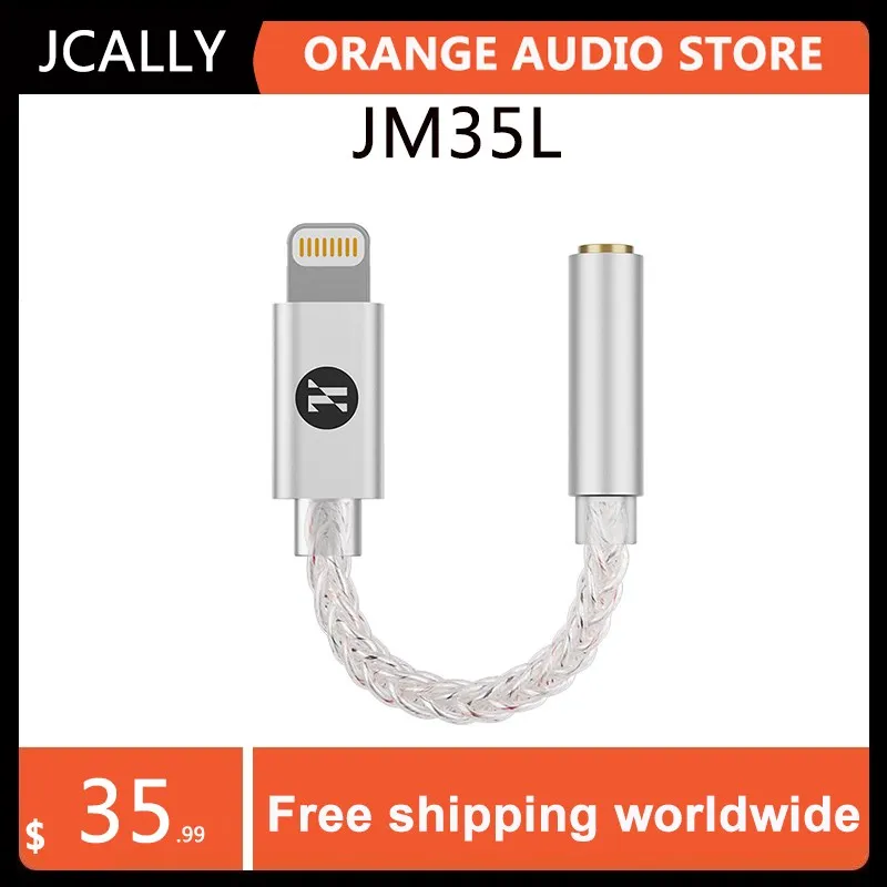 

JCALLY JM35L USB Light-ning To 3.5mm Cable DAC ES9038Q2M Hifi Adapter Decode Amp Digital Audio Cable 32bit/384KHz