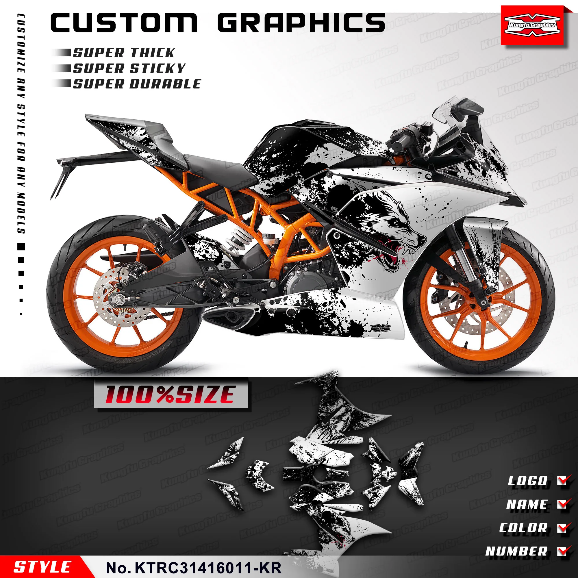 

KUNGFU GRAPHICS Team Stickers Vinyl Decal Kit for KTM RC 390 125 200 250 2014 2015 2016 Grey, KTRC31416011-KR