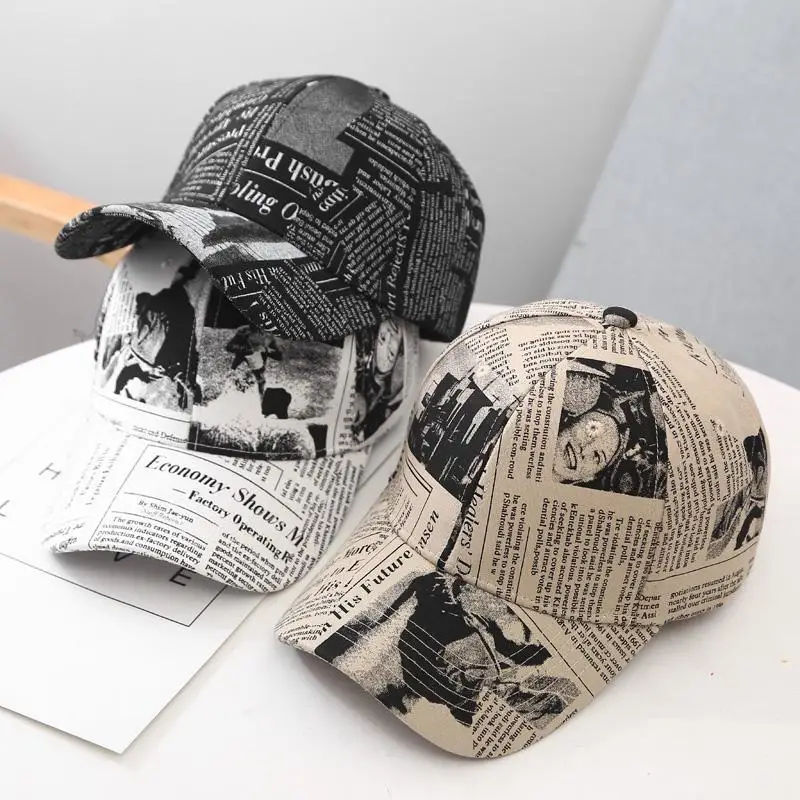 Heißer Verkauf Unisex Casual Graffiti Zeitung Design Baseball Kappe Straße Hip Hop Sonnencreme Outdoor Hut Für Frauen Und Männer – Detail 14