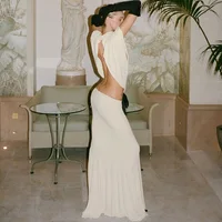Sexy Elegant Backless Bow Lace Up Maxi Dress Women Sleeveless Hollow Out Party Evening Long Dresses White Purple Robes - Image 4