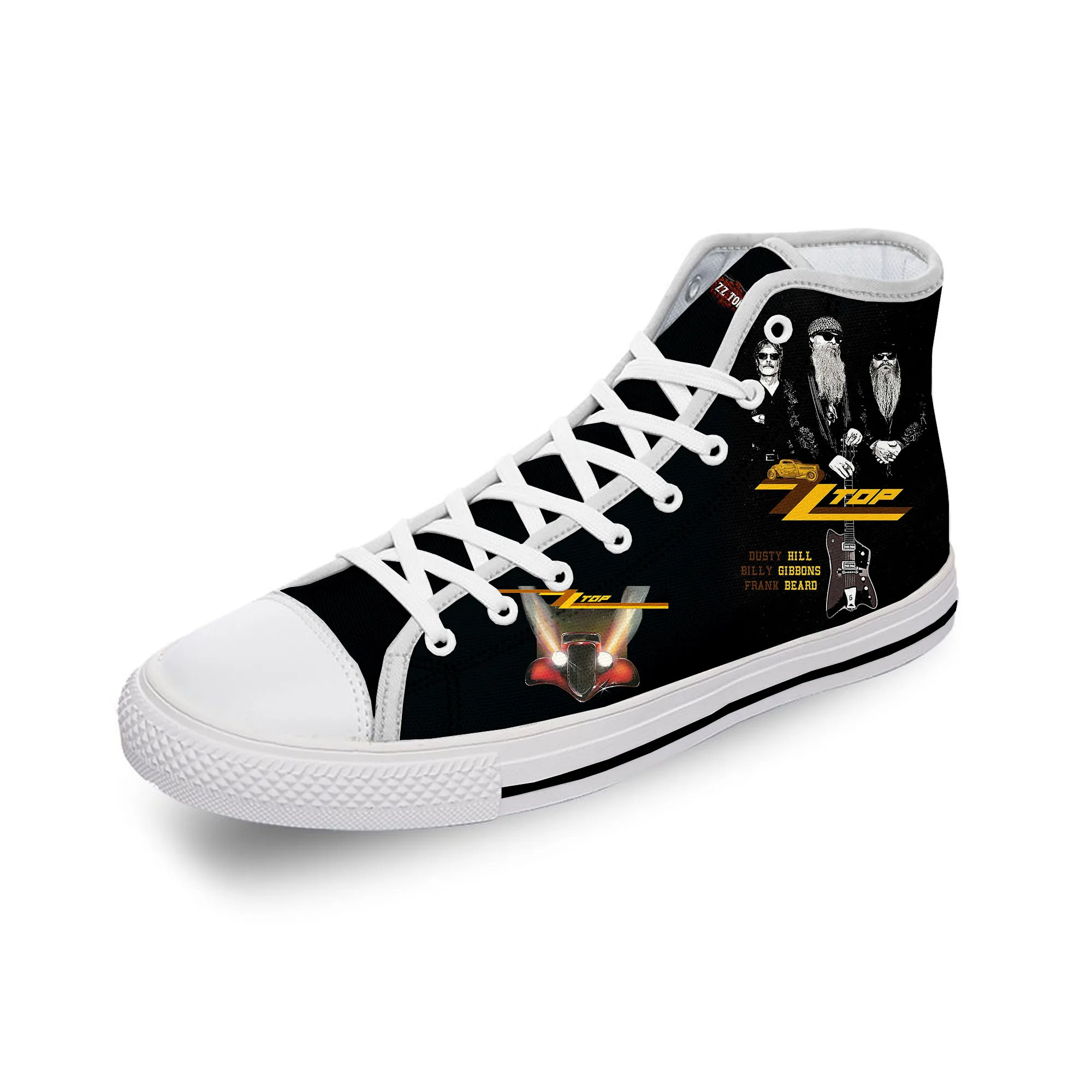 Top Blues Rock Band ZZ Singer Cool White Cloth Fashion 3D Print High Top Canvas Shoes Men Women Lightweight Breathable Sneakers