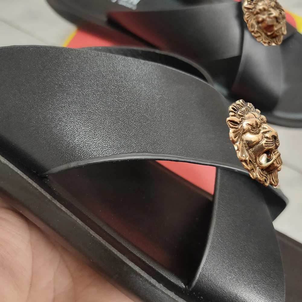 남성용 소가죽 슬리퍼 브랜드 디자이너 가죽 비치 슈즈, 여성용 플러스 사이즈 46, 47, 샌들, 새로운 스타일