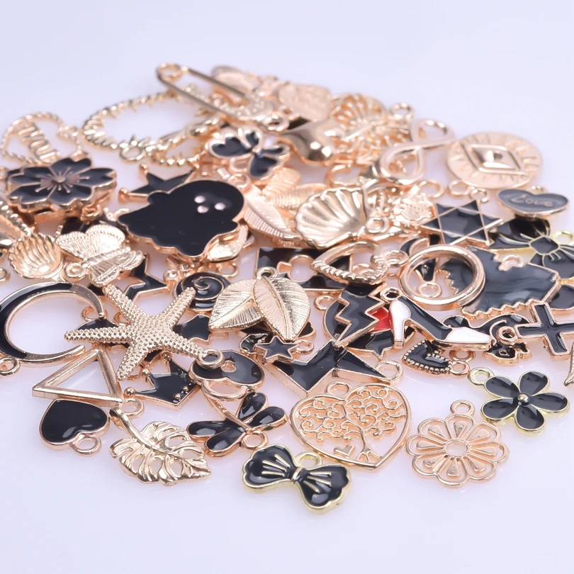 Groupnineet 50pcs Enamel Charms for Jewelry Making Supplies Earring Bracelet Pendant Bangle Necklace Designer Keychain Bulk Lots Wholesale(Black)