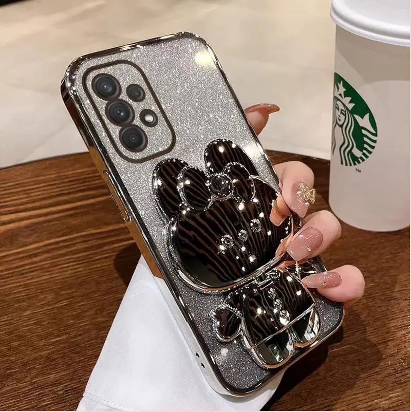Rabbit Makeup Mirror Plating Phone Holder Case Cover