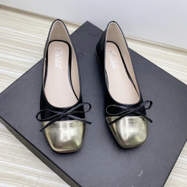 Zapatos planos de cuero con cabeza cuadrada para mujer, calzado