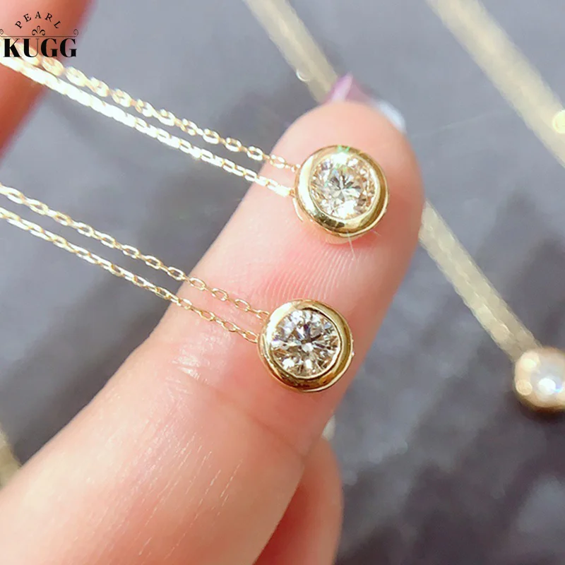 KUGG 18K Yellow Gold Necklace 0.30carat Real Natural Diamond Necklace for Women Wedding Luxury Classic Design High Jewelry