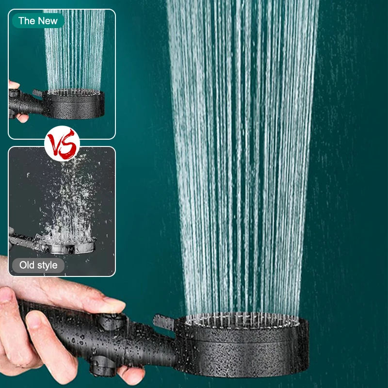 6 Mode Adjustable Shower Head Black High Pressure Water Saving Shower One-key Stop Water Massage Shower Bathroom Accessories