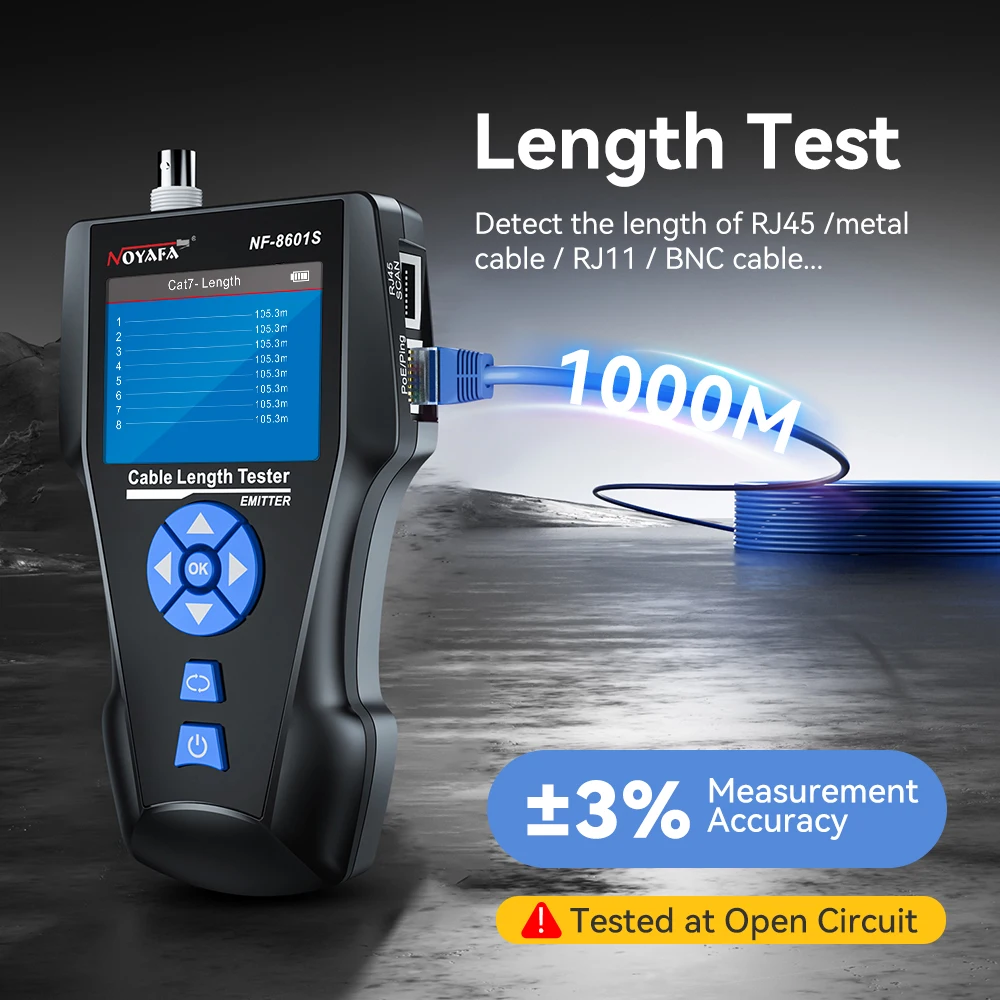 NOYAFA Network Cable Tester NF-8601S Cable Tracker Anti-Interference PING Tester Measure Length Tester Network Tools 4