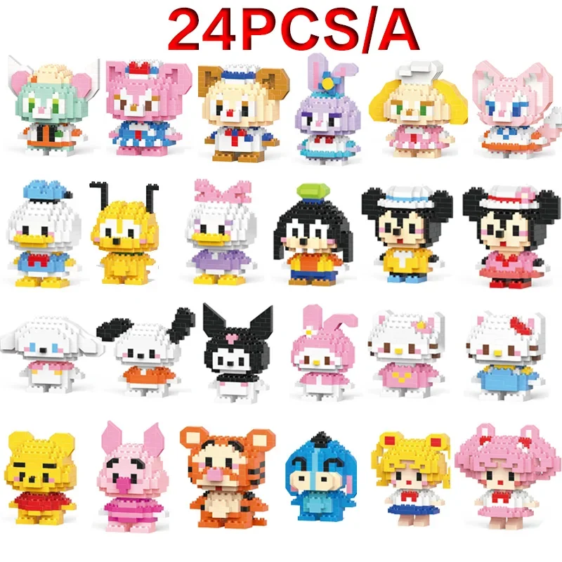 24pcs Stitch LinaBellr Mario Bros Figures Disney Stitch Building Blacks Cartoon Anime Pokemon Pikachu Assembled Bricks Toy Gift 2