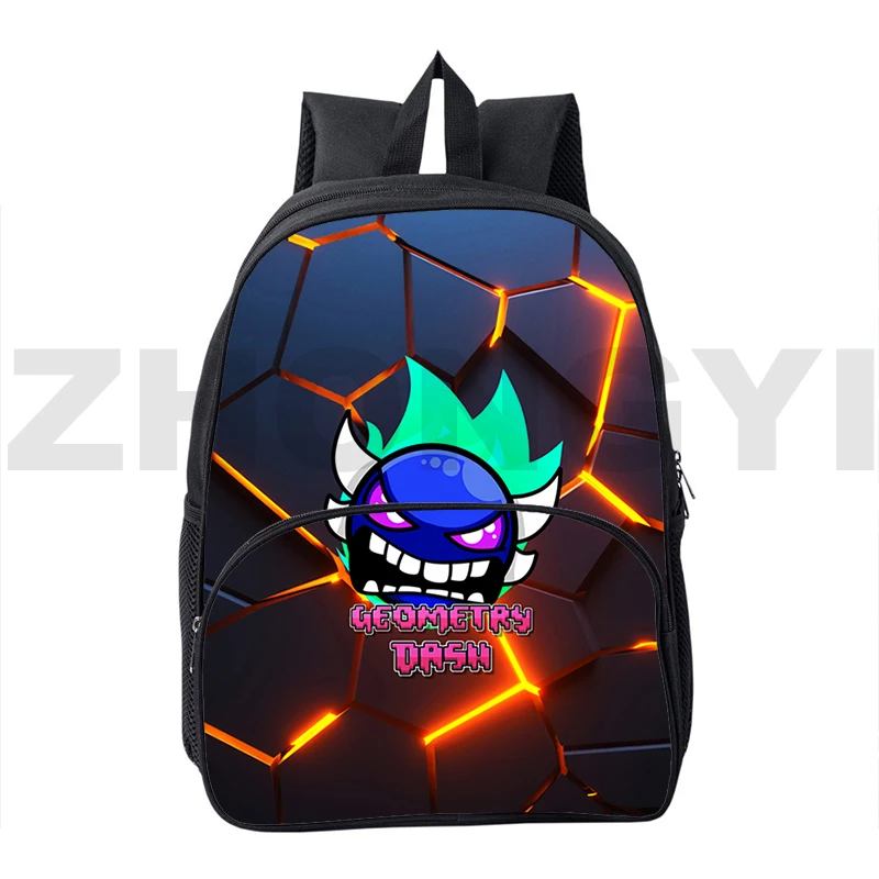 

Angry Geometry Dash School Backpack Zipper 3D Teenager Travel Leisure Shoulder Bag 12/16 Mini Bookbag Men Outdoor Sport Daypack