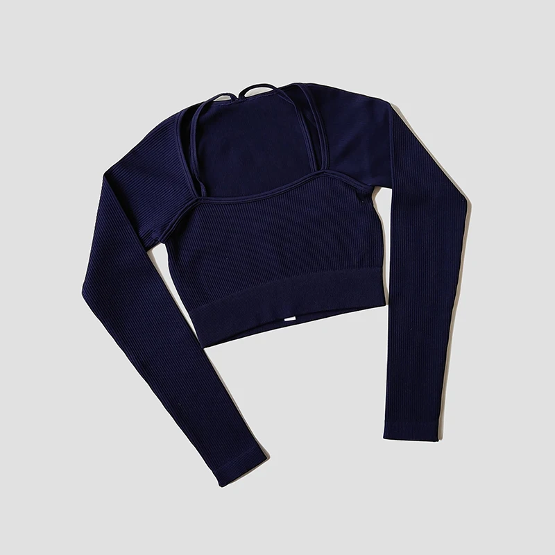 Women's Seamless Crop Top Fitness Shirts Long Sleeve Sports Top Female Yoga Tops Activewear Shoulder Strap