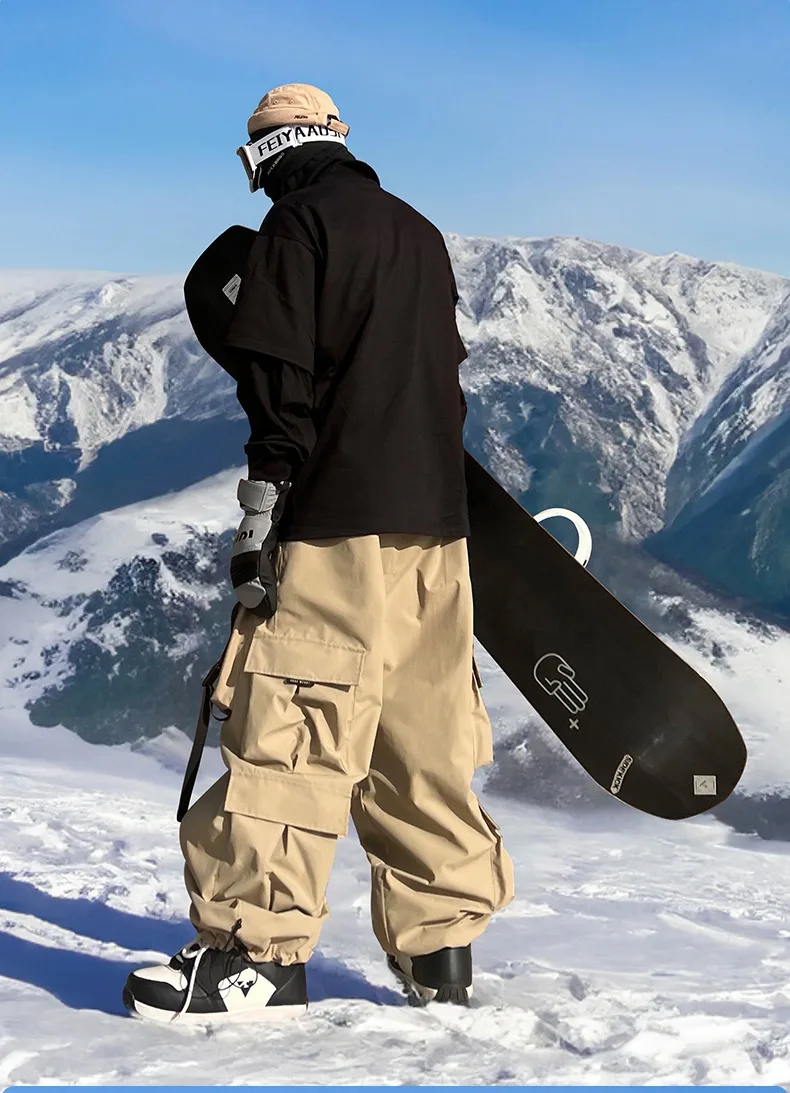 Men and Women's Oversized Ski Pants Waterproof Breathable Thermal Fleece Lining Snowboard Winter Overalls  Pants 5