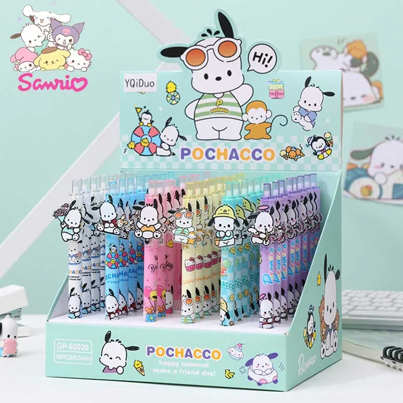 

Ручка гелевая Sanrio 24/48 шт., мультяшная ручка с черными чернилами, 0,5 мм, милые школьные принадлежности для детей