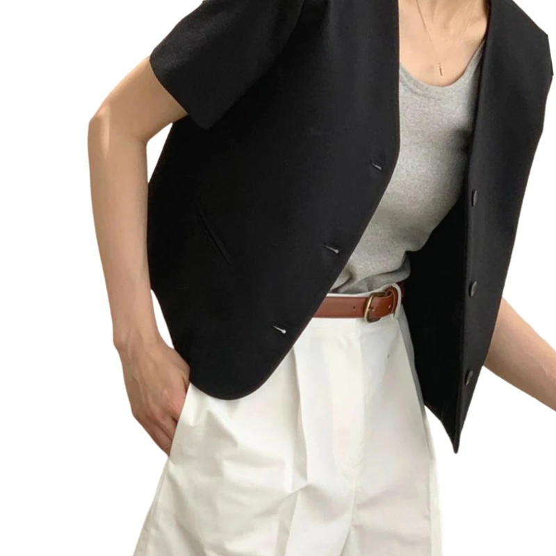 Casual Blazered for Women Suit Summers Short Sleeve Blazered Business Outerwear Casual Outfit for Work N7YF