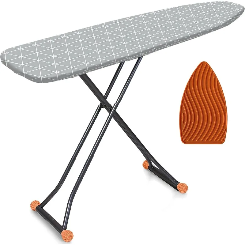 Standard Size Deluxe T-Leg 15 x 54 Ironing Board with Extra Thick Heavy Duty Padded Cotton Cover, Height Adjustable,