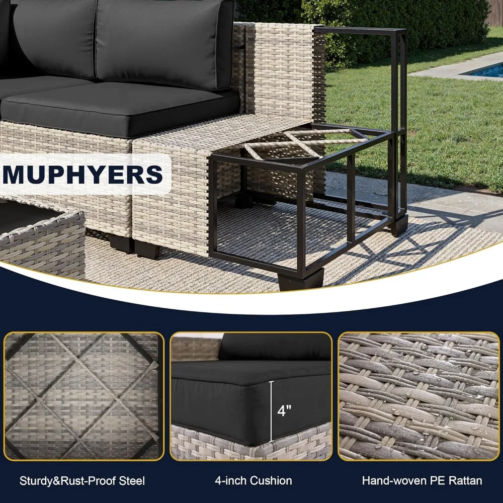 8-Piece Outdoor Patio Furniture Set with 55,000 BTU Fire Pit Table, PE Wicker Rattan Sectional Sofa Conversation Set