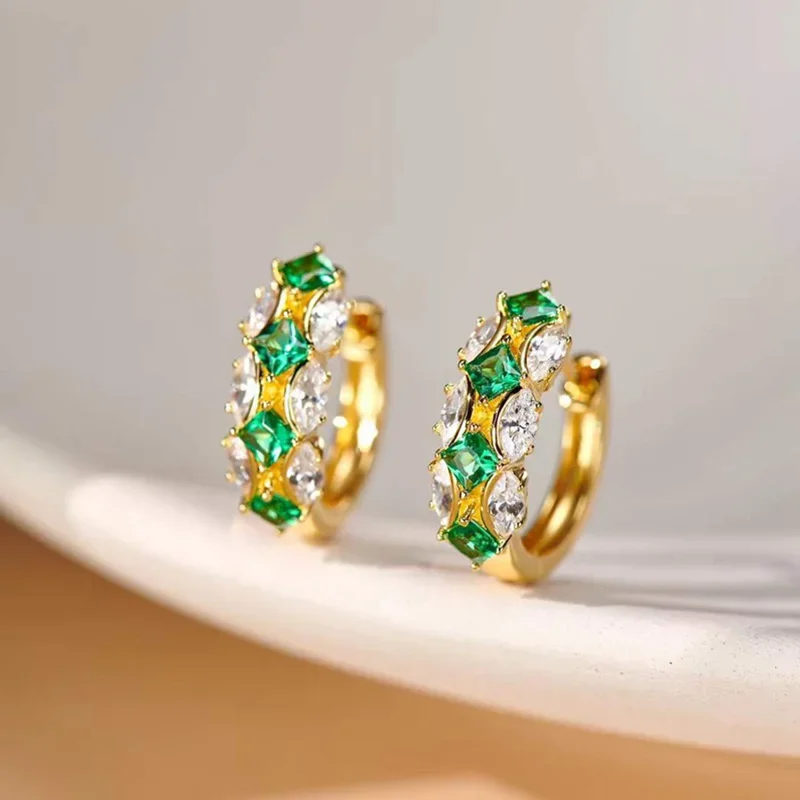 

Chic Fancy Bright Zirconia Hoop Earrings Lady Engagement Jewelry with Delicate Design Aesthetic Women Wedding Accessories