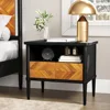 Lenia Solid Wood Nightstand with Drawer & Open Storage – Mid Century Modern Side Table, Bedroom or Living Room Night Stand, Stur 3