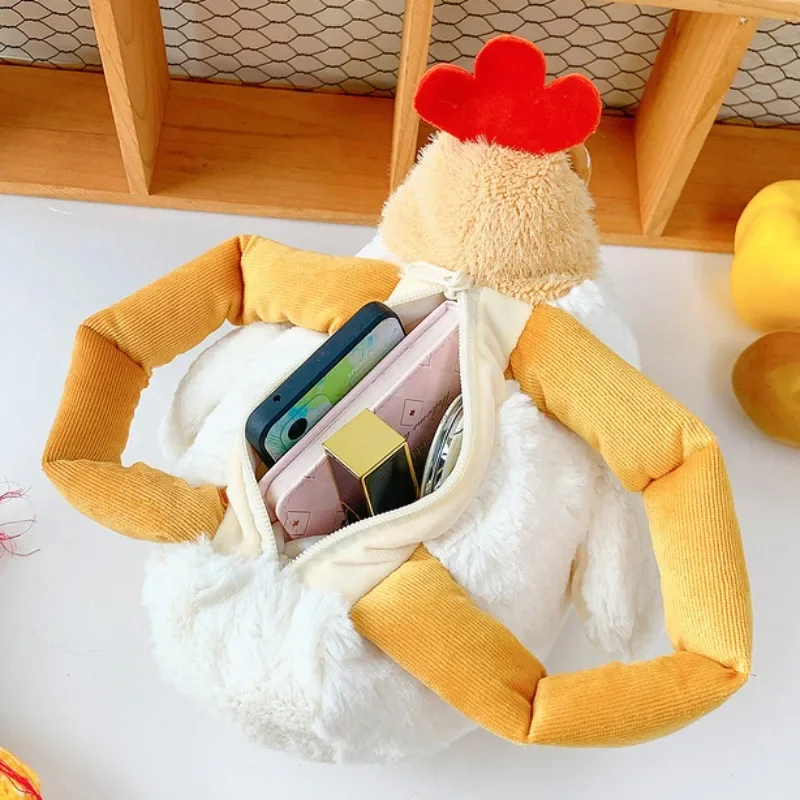 Fur Chicken Ugly Hen Shape Plush Toys Cute Handbag Kawaii Chicken Pendant Keychain Doll Satchel Purse for Women Home Slippers 4
