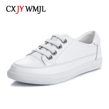CXJYWMJL 여성용 정품 가죽 운동화, 플러스 사이즈, 봄 여름 스케이트화, 여성용 작은 흰색 가황 신발