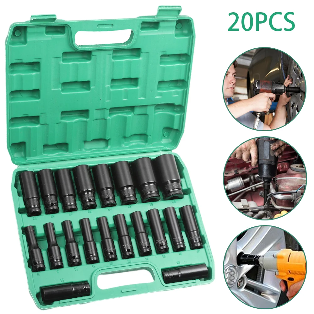 1/2Inch Drive 6-Point Impact Socket Set Extended Socket Head Electric Socket Set Telescopic Socket Head Auto Maintenance Tool