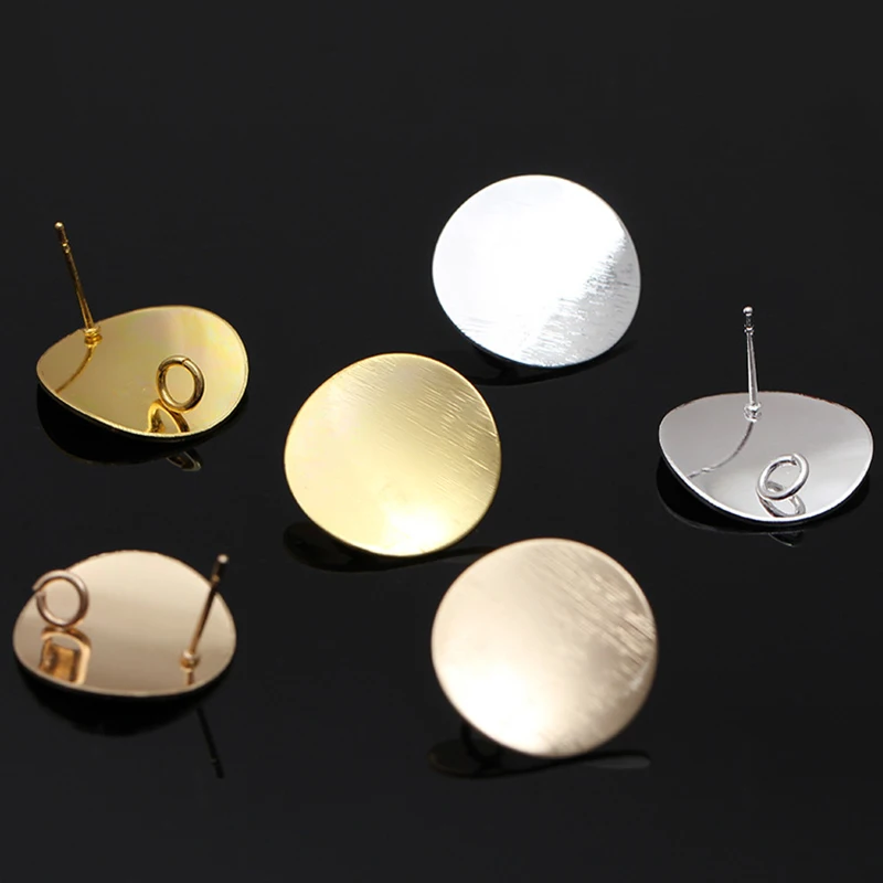 20pcs/lot Gold Color 20mm Metal Round Bent Stud Earrings Post Base with Loop For Jewelry Making Diy Earring Components Findings