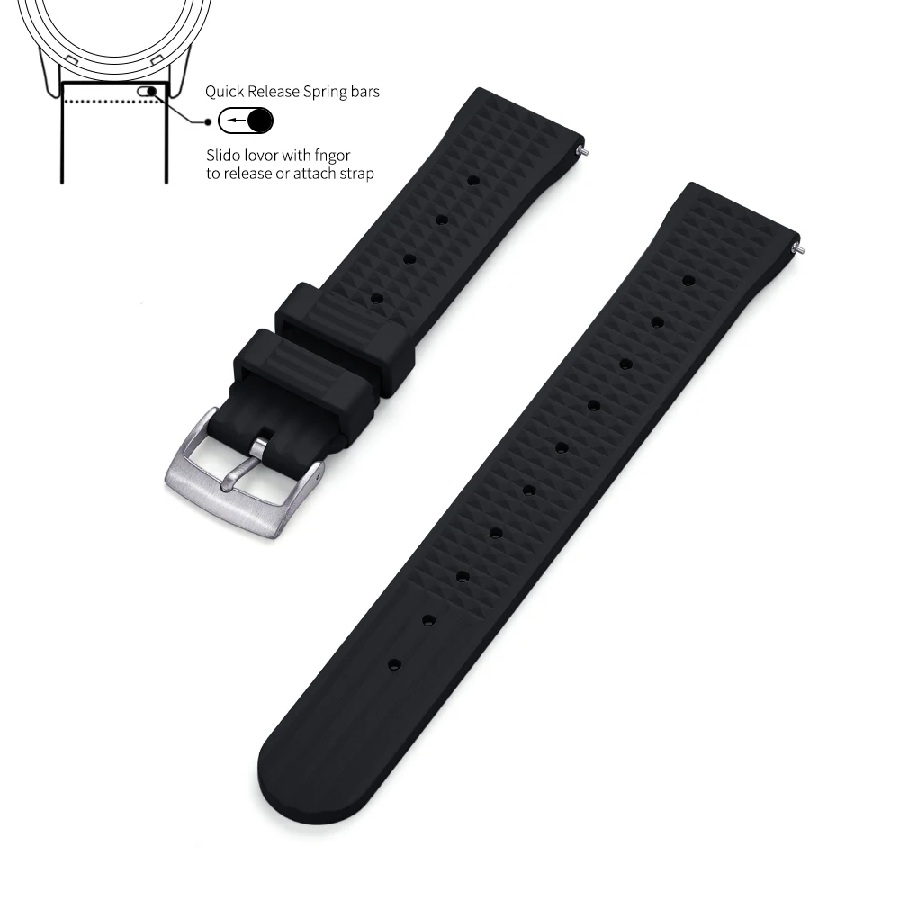 Premium Grade Waffle Design Quick Release Fluoro Rubber Watch Strap