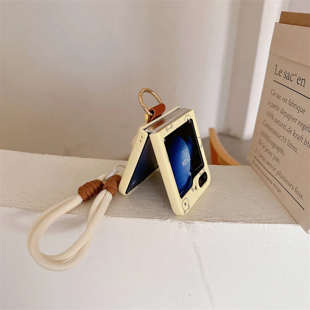 Charming 3D Bear Hand Strap Case with Lanyard Ring Holder - Shockproof Flip Cover