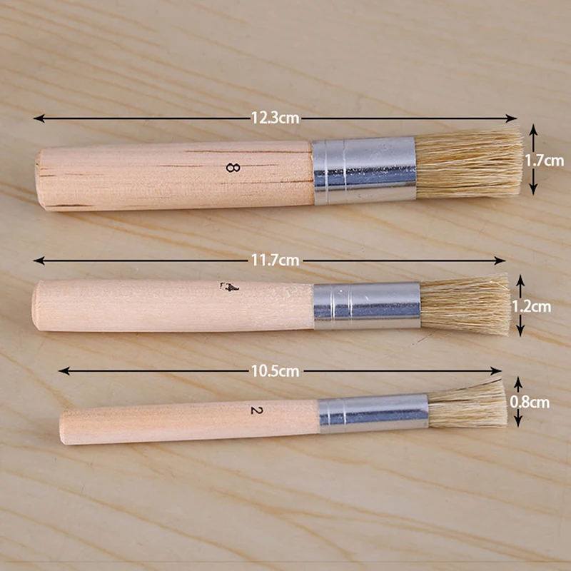 3PCS Wooden Stencil Brush Chalk Paint Natural Pure Hog Bristle Round Painting Arts Supplies 5