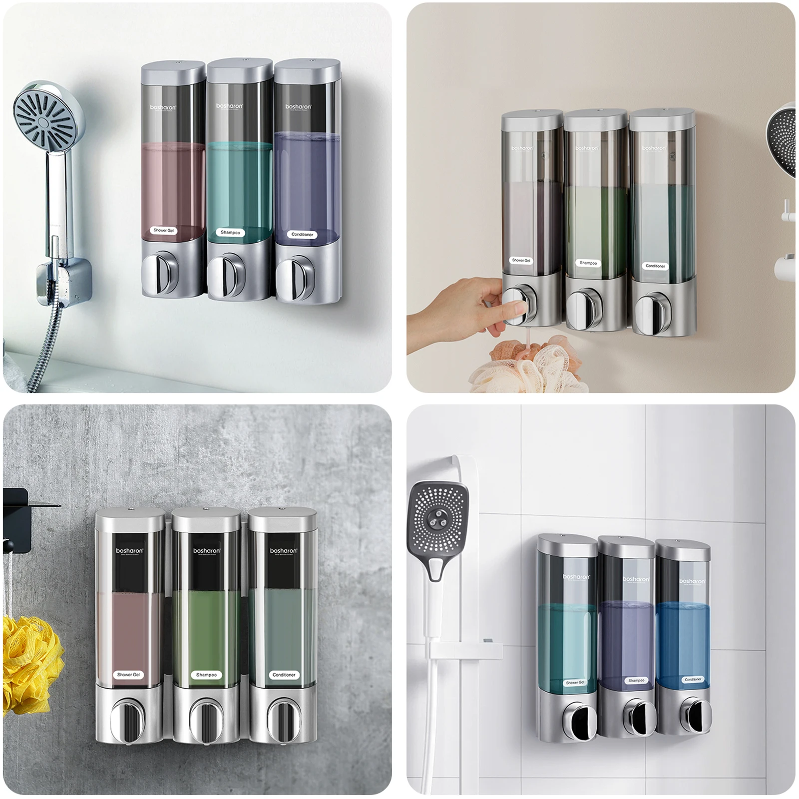 Soap dispenser shampoo dispenser soap dispenser bottle 3 in 1 shower soap dispenser 3&times;300 ml chamber shampoo and conditioner dispenser wall mounted shower pump soap dispenser