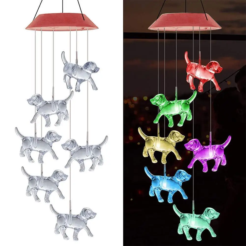 

Colorful Gradient Crystal Dog Solar Wind Chime Lights IP68 Waterproof LED Color Changing Outdoor Garden Home Decoration Lights