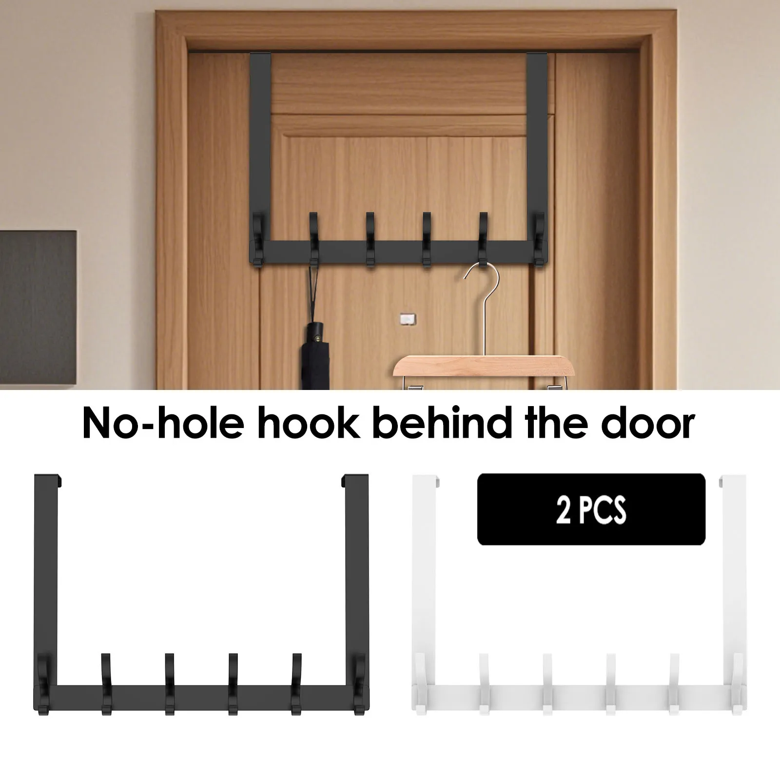 2Pcs Door Hooks Hanger Over The Door 6 Hooks Clothes Coat Hat Towel Hanger Space Saving Home Kitchen Accessories NEW
